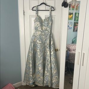 B Darlin Blue and Cream Maxi Dress